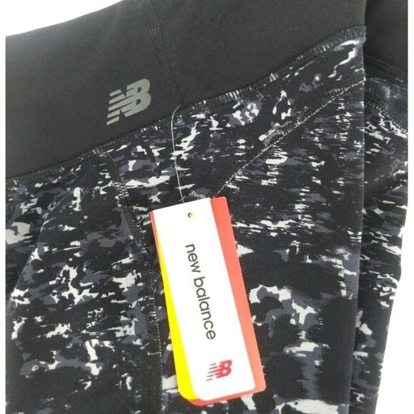 New Balance Capri Leggings Womens XS Black Gray Print Fitted Running Workout - Picture 5 of 12